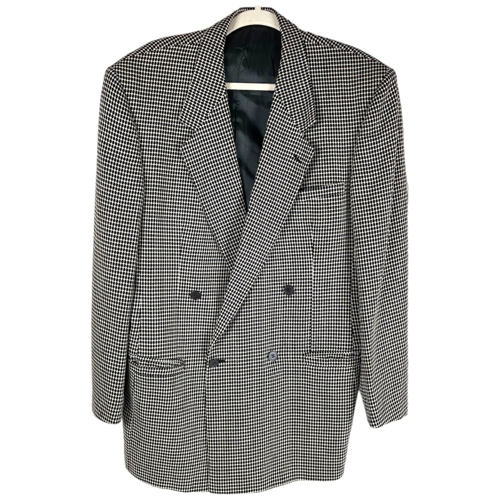 Versace V2 men's size 50L black & white double breasted office sportcoat blazer